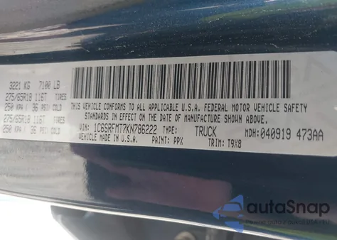 2019 Ram 1500 Big Horn/Lone Star 4X4 6'4 Box z USA, uszkodzony, nr VIN 1C6SRFMT7KN786222